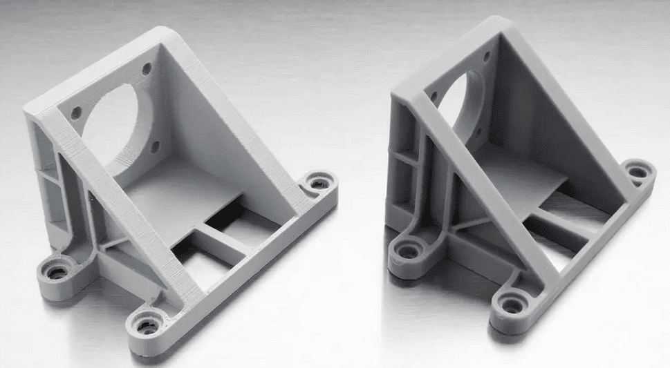 Comparativo de 2 piezas de igual geometría pero diferente calidad de impresión. 